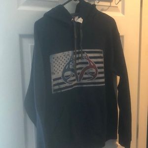Blue hoodie with American flag on it